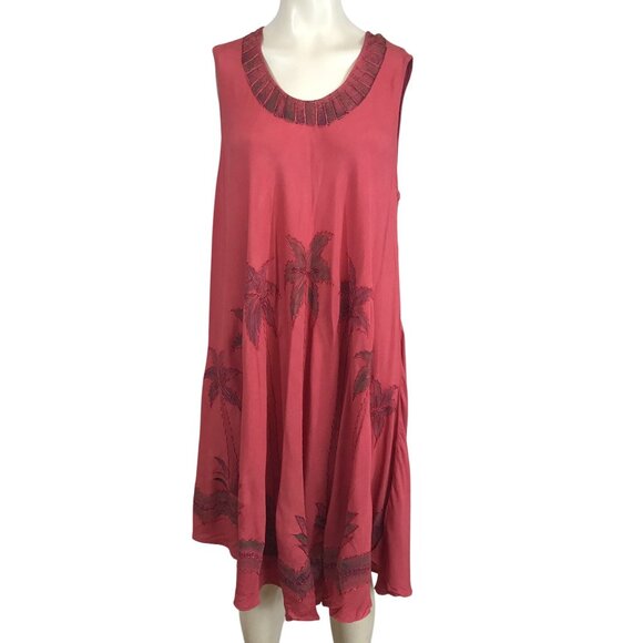 SAKKAS - WOMEN'S ONE SIZE CORAL FLORAL  SLEEVELESS ROUND NECK EMBROIDERED DRESS - Picture 1 of 8